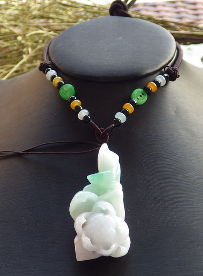 Certified Hand Carved Green Natural Burma Grade A Jade jadeite Phoenix Bird Flower Pendant Necklace