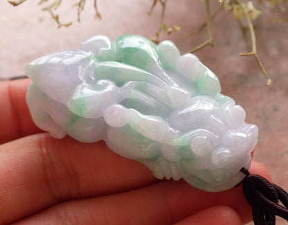 Certified Hand Carved Natural Green Myanmar Burma A Jade jadeite Dragon Pi Xiu Pendant Necklace