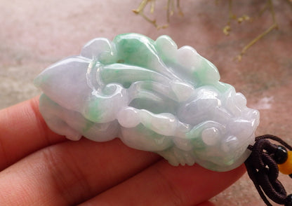 Certified Hand Carved Natural Green Myanmar Burma A Jade jadeite Dragon Pi Xiu Pendant Necklace