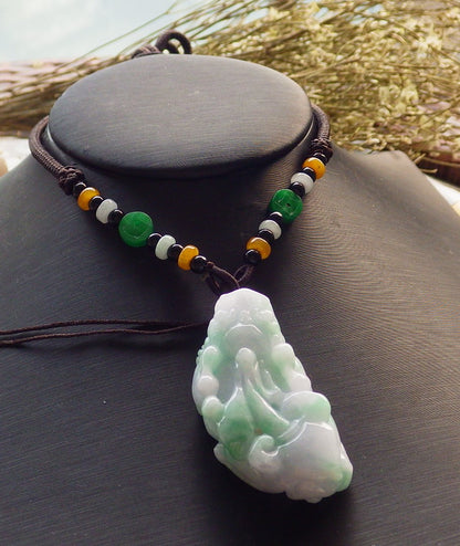 Certified Hand Carved Natural Green Myanmar Burma A Jade jadeite Dragon Pi Xiu Pendant Necklace