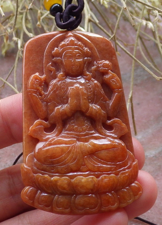 Certified Hand Carved Red Natural Burma A Jade jadeite Guanyin Kwan Yin Pendant Necklace