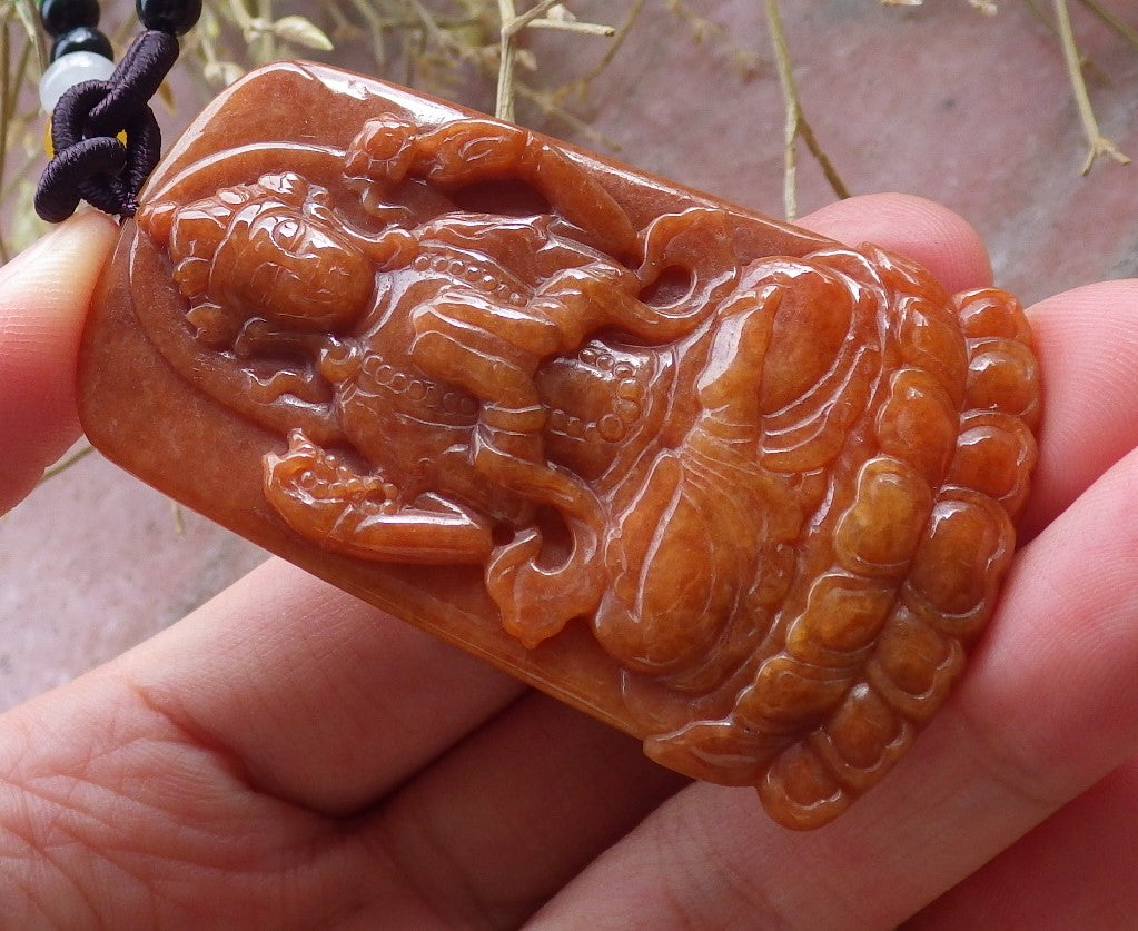 Certified Hand Carved Red Natural Burma A Jade jadeite Guanyin Kwan Yin Pendant Necklace