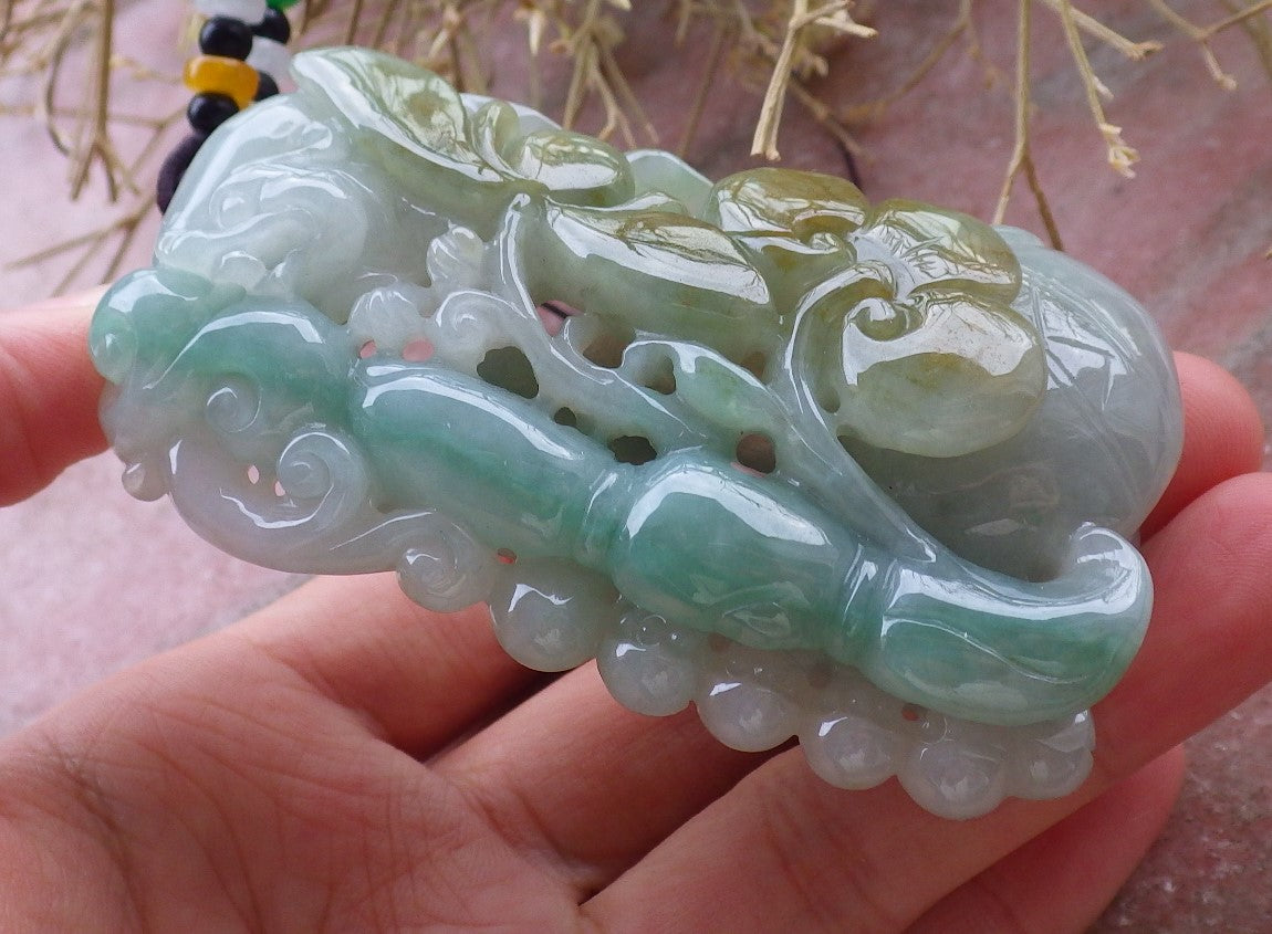 Certified Hand Carved Green Natural Myanmar Burma A Jade jadeite Dragon Lotus Flower Pendant Necklace