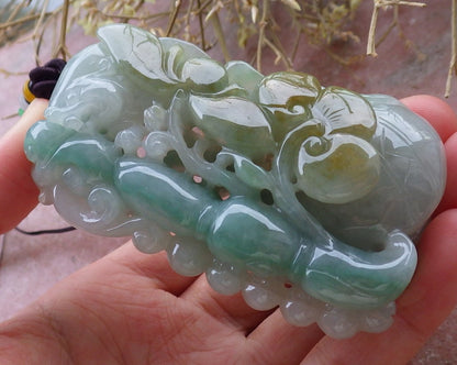 Certified Hand Carved Green Natural Myanmar Burma A Jade jadeite Dragon Lotus Flower Pendant Necklace