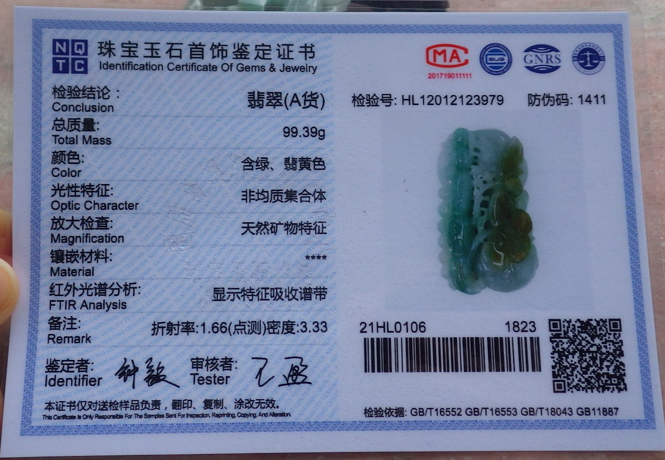 Certified Hand Carved Green Natural Myanmar Burma A Jade jadeite Dragon Lotus Flower Pendant Necklace