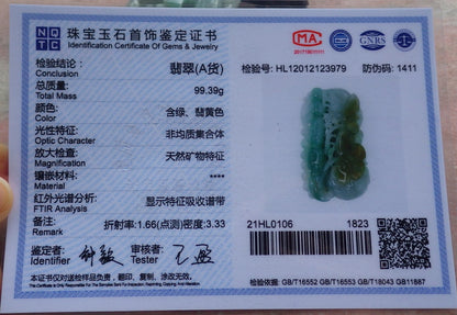 Certified Hand Carved Green Natural Myanmar Burma A Jade jadeite Dragon Lotus Flower Pendant Necklace