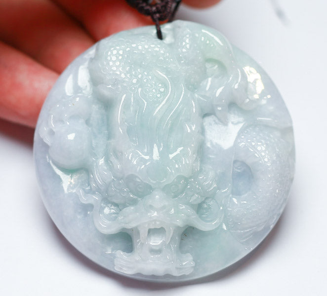 Certified Hand Carved Lavender Green Natural Myanmar Burma A Jade jadeite Dragon Bead Pendant Necklace