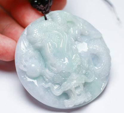 Certified Hand Carved Lavender Green Natural Myanmar Burma A Jade jadeite Dragon Bead Pendant Necklace