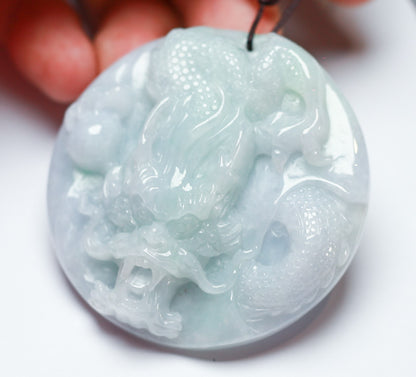 Certified Hand Carved Lavender Green Natural Myanmar Burma A Jade jadeite Dragon Bead Pendant Necklace