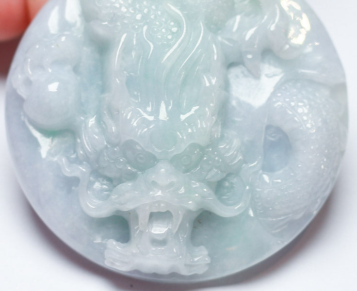 Certified Hand Carved Lavender Green Natural Myanmar Burma A Jade jadeite Dragon Bead Pendant Necklace