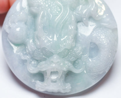 Certified Hand Carved Lavender Green Natural Myanmar Burma A Jade jadeite Dragon Bead Pendant Necklace