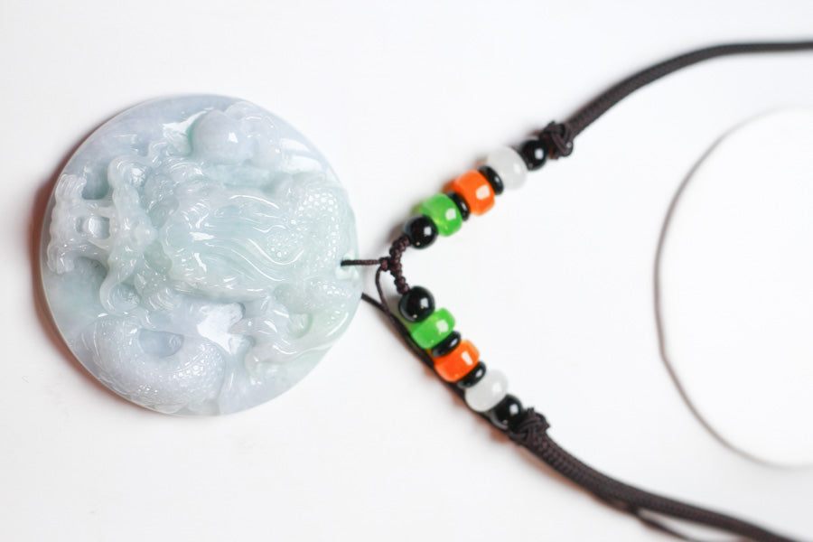 Certified Hand Carved Lavender Green Natural Myanmar Burma A Jade jadeite Dragon Bead Pendant Necklace