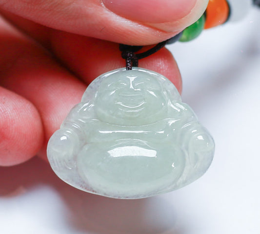 Certified Hand Carved Icy Green Natural Myanmar Burma A Jade jadeite Buddha God Pendant Necklace