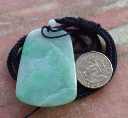 Certified Hand Carved Green Natural Myanmar Burma A Jade jadeite Landscape painting Tree Pendant Necklace