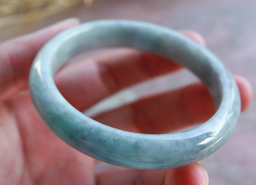 Certified Hand Carved Green Lavender Natural Myanmar Burma Grade A JADE Jadeite Circle Bangle Bracelet 57mm