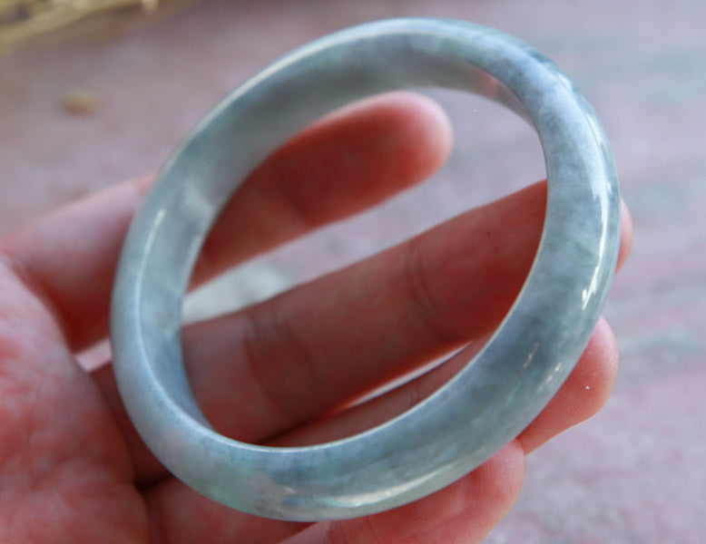 Certified Hand Carved Green Lavender Natural Myanmar Burma Grade A JADE Jadeite Circle Bangle Bracelet 57mm