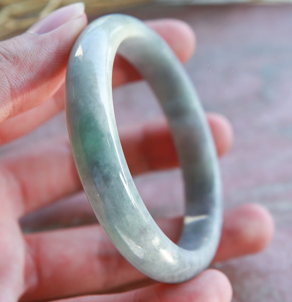 Certified Hand Carved Green Lavender Natural Myanmar Burma Grade A JADE Jadeite Circle Bangle Bracelet 57mm