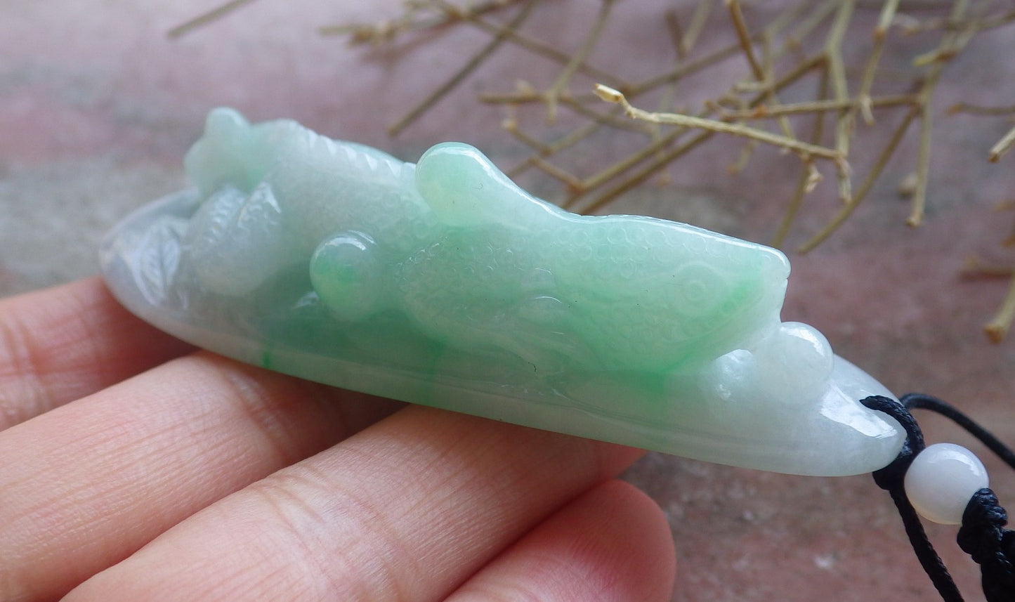 Certified Hand Carved Green Burma Natural A Jade jadeite Dragon Lizard Pendant Necklace