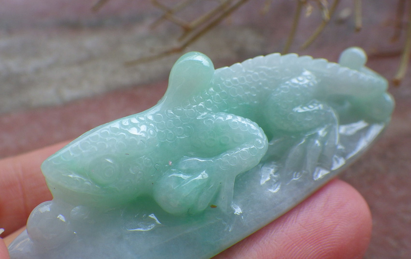 Certified Hand Carved Green Burma Natural A Jade jadeite Dragon Lizard Pendant Necklace