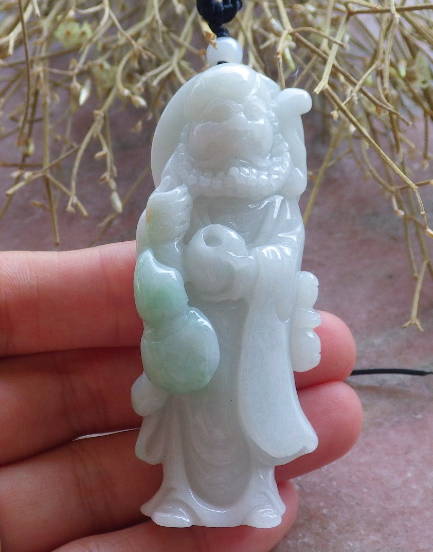 Certified Hand Carved Green Natural Myanmar Burma Grade A Jade jadeite Da Mo Buddha God Gourd Pendant Necklace