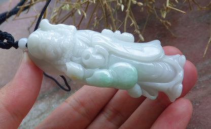 Certified Hand Carved Green Natural Myanmar Burma Grade A Jade jadeite Da Mo Buddha God Gourd Pendant Necklace