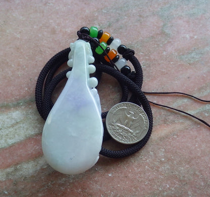 Certified Hand Carved Natural Lavender Green Burma A Jade jadeite Dragon Flower Guitar Pendant Necklace