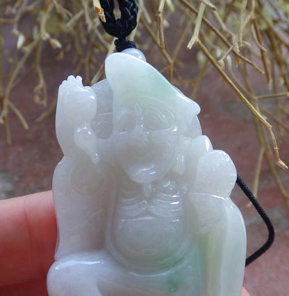 Certified Hand Carved Green Natural Myanmar Burma Grade A Jade jadeite Ji Kung Buddha God Pendant Necklace