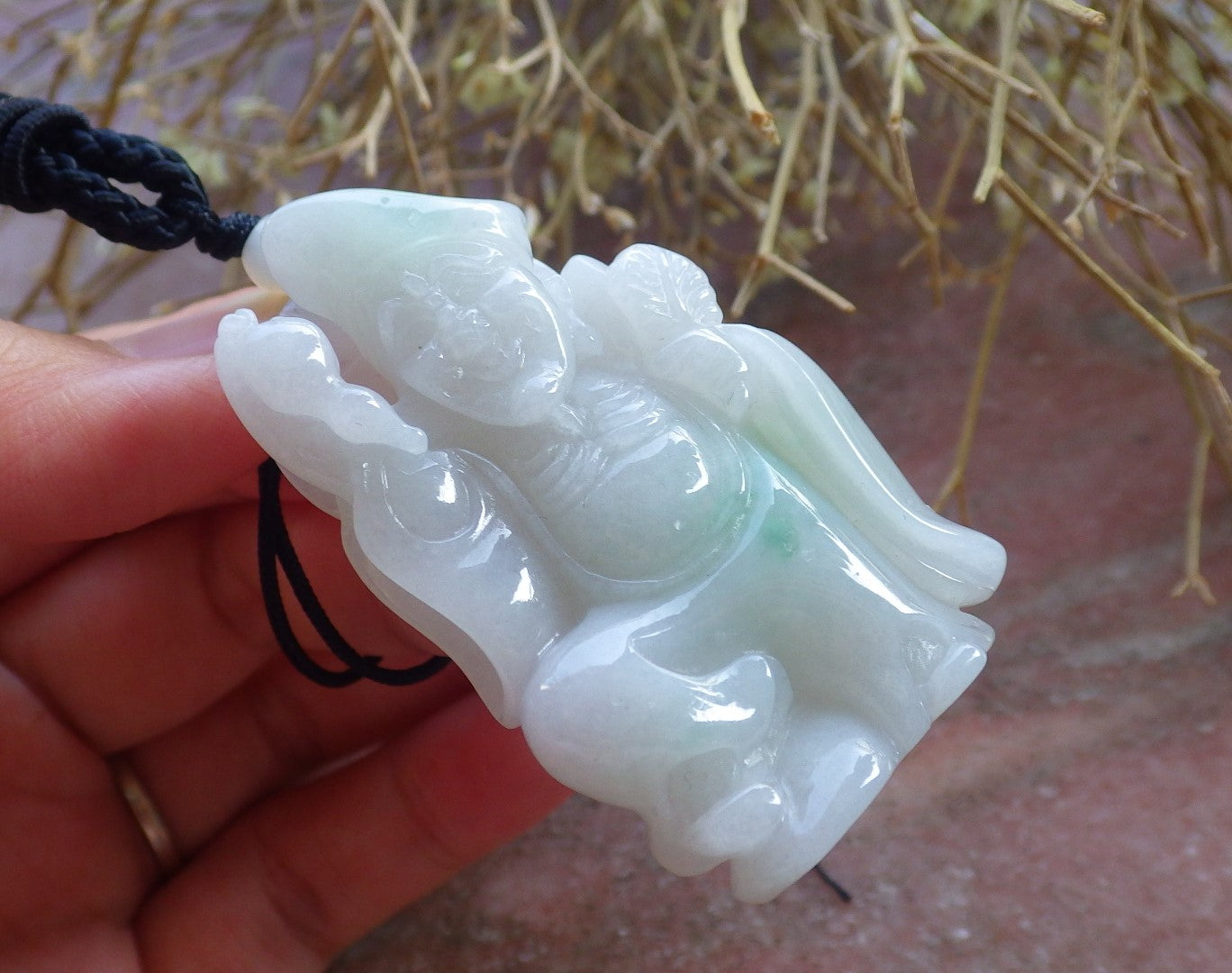 Certified Hand Carved Green Natural Myanmar Burma Grade A Jade jadeite Ji Kung Buddha God Pendant Necklace