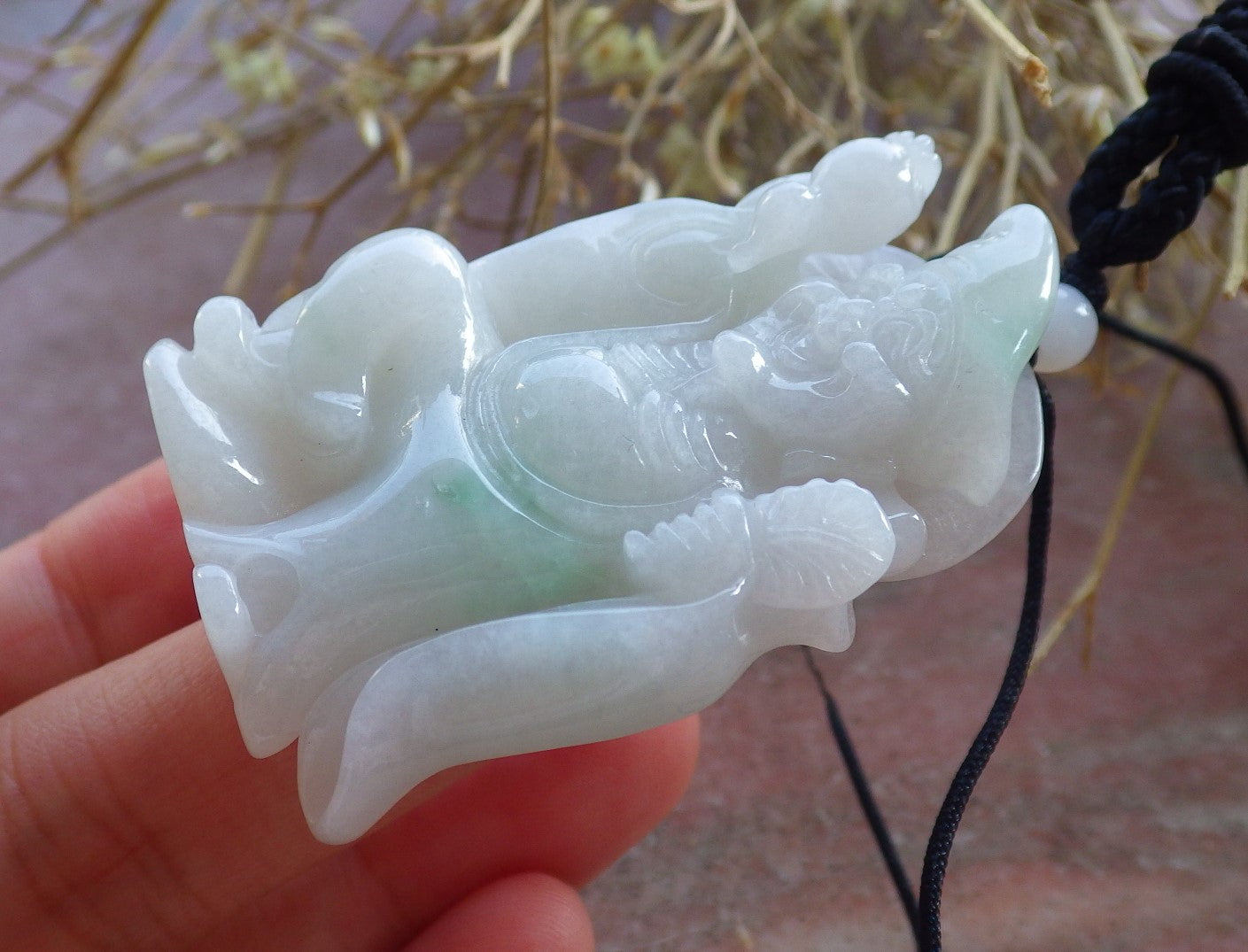 Certified Hand Carved Green Natural Myanmar Burma Grade A Jade jadeite Ji Kung Buddha God Pendant Necklace