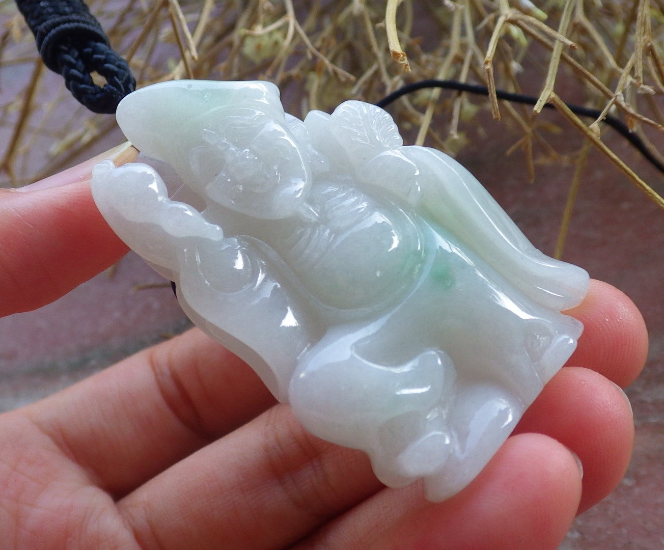 Certified Hand Carved Green Natural Myanmar Burma Grade A Jade jadeite Ji Kung Buddha God Pendant Necklace