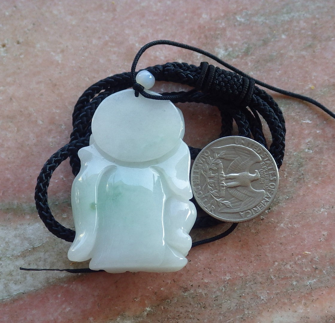 Certified Hand Carved Green Natural Myanmar Burma Grade A Jade jadeite Ji Kung Buddha God Pendant Necklace