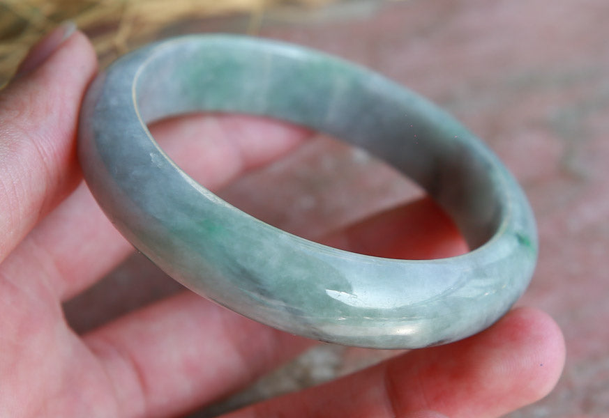 Certified Hand Carved Green Lavender Natural Myanmar Burma Grade A JADE Jadeite Circle Bangle Bracelet 58mm