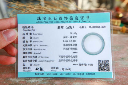 Certified Hand Carved Green Lavender Natural Myanmar Burma Grade A JADE Jadeite Circle Bangle Bracelet 58mm