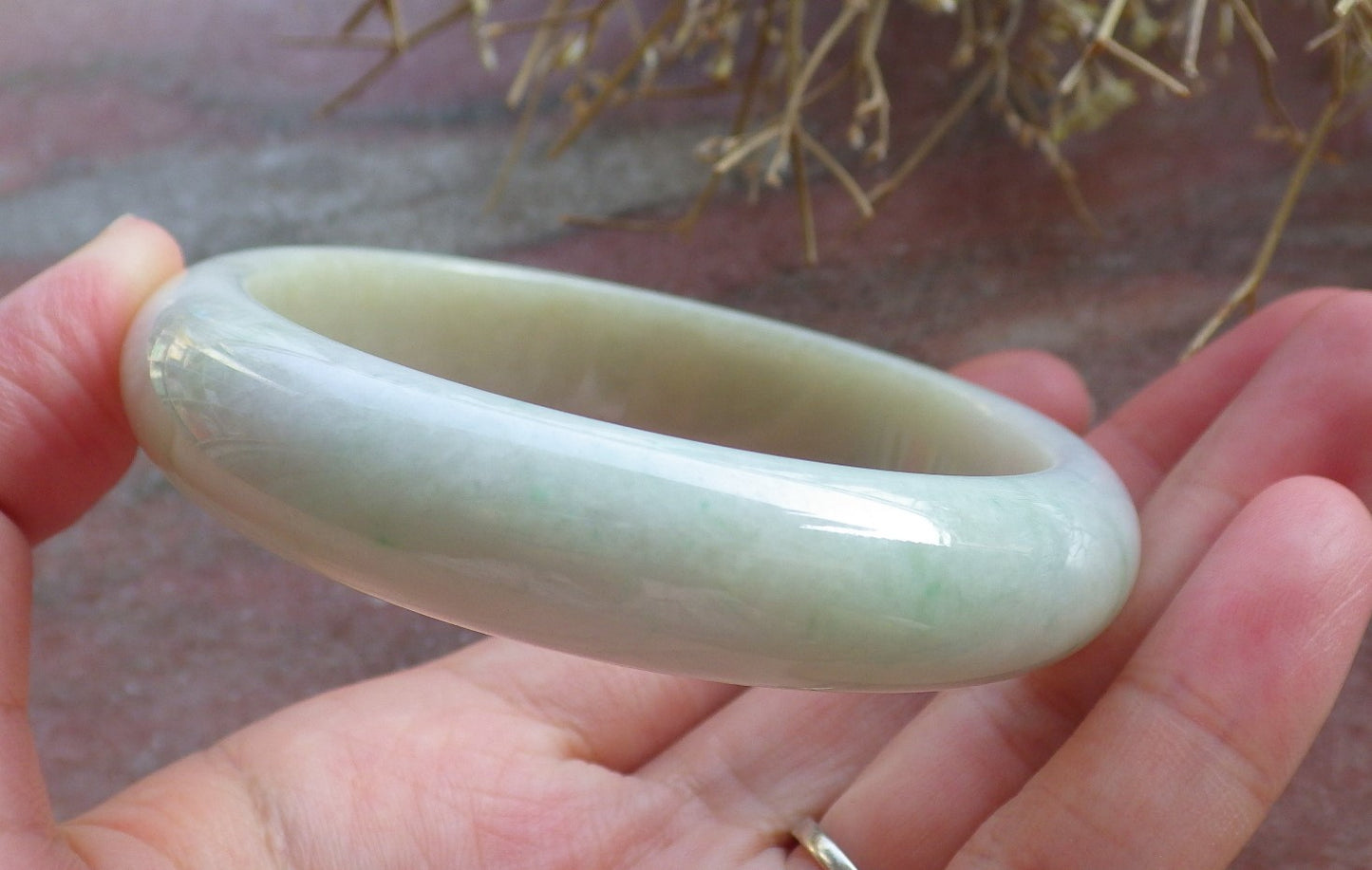 Certified Hand Carved Green Natural Myanmar Burma Grade A JADE Jadeite Circle Bangle Bracelet 58mm