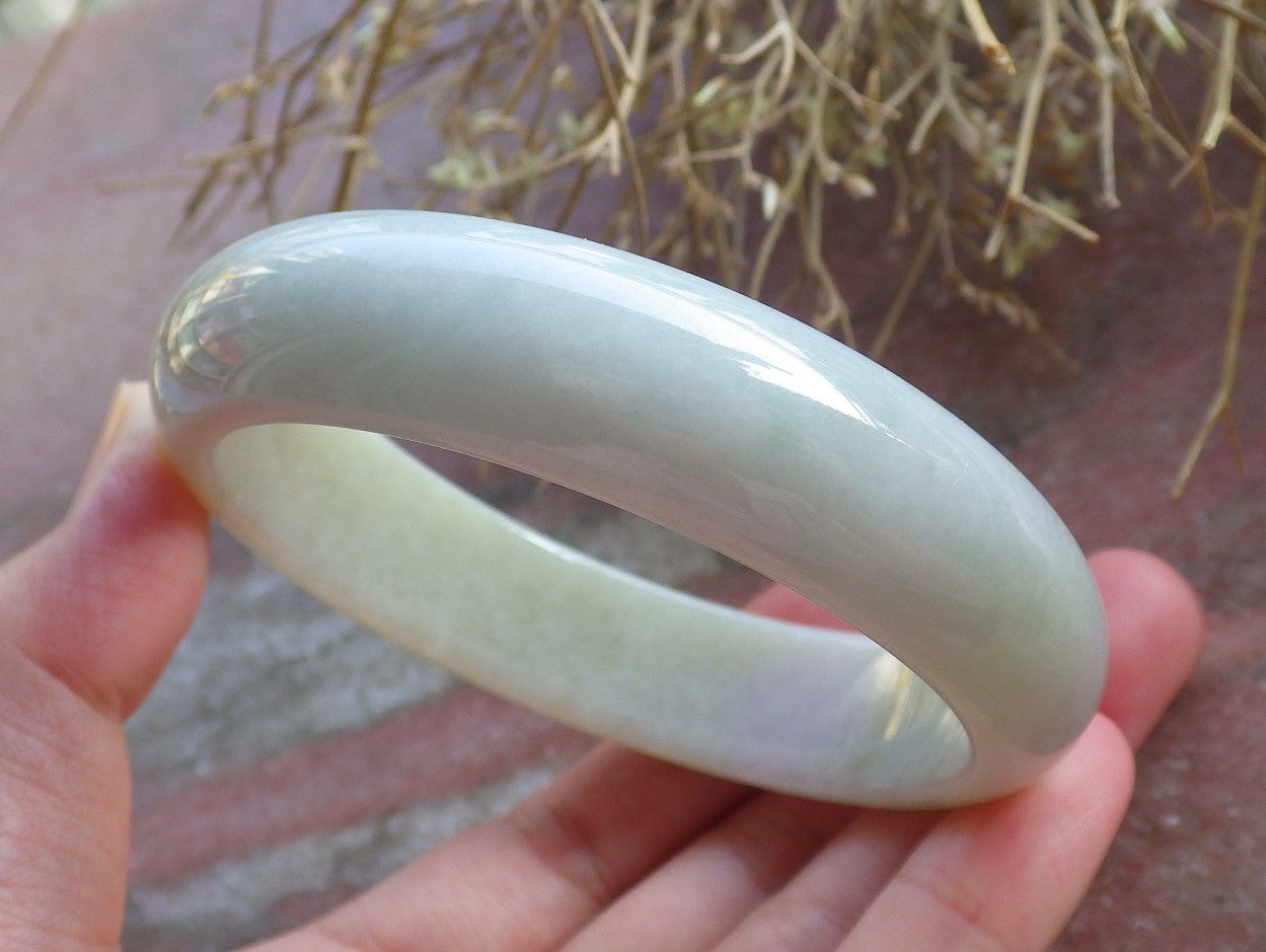 Certified Hand Carved Green Lavender Natural Myanmar Burma Grade A JADE Jadeite Circle Bangle Bracelet 58mm