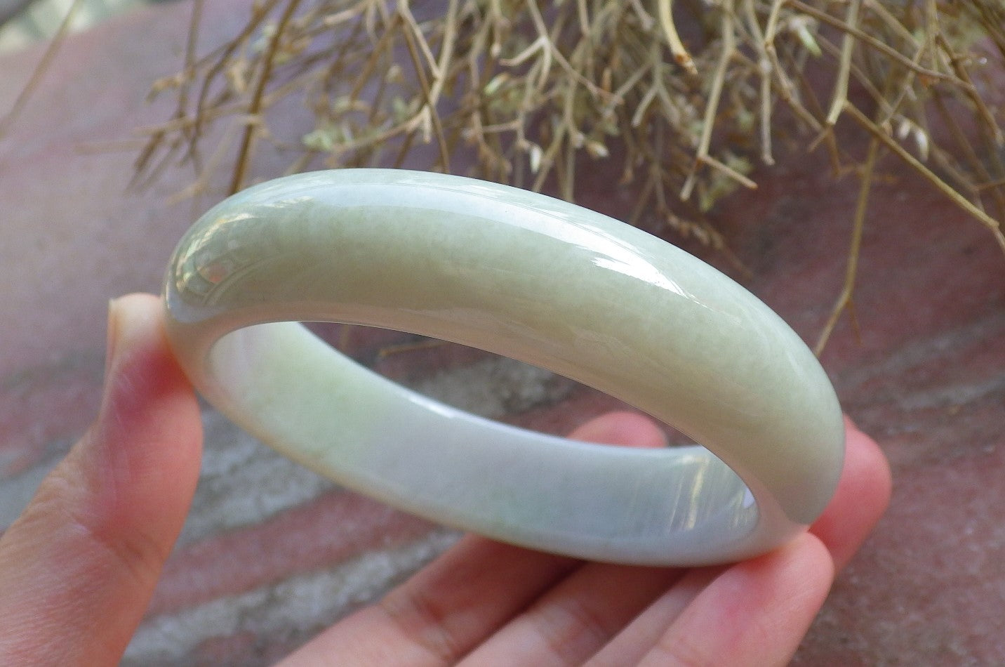 Certified Hand Carved Green Lavender Natural Myanmar Burma Grade A JADE Jadeite Circle Bangle Bracelet 58mm