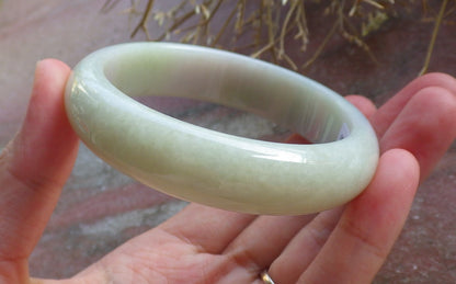 Certified Hand Carved Green Lavender Natural Myanmar Burma Grade A JADE Jadeite Circle Bangle Bracelet 58mm