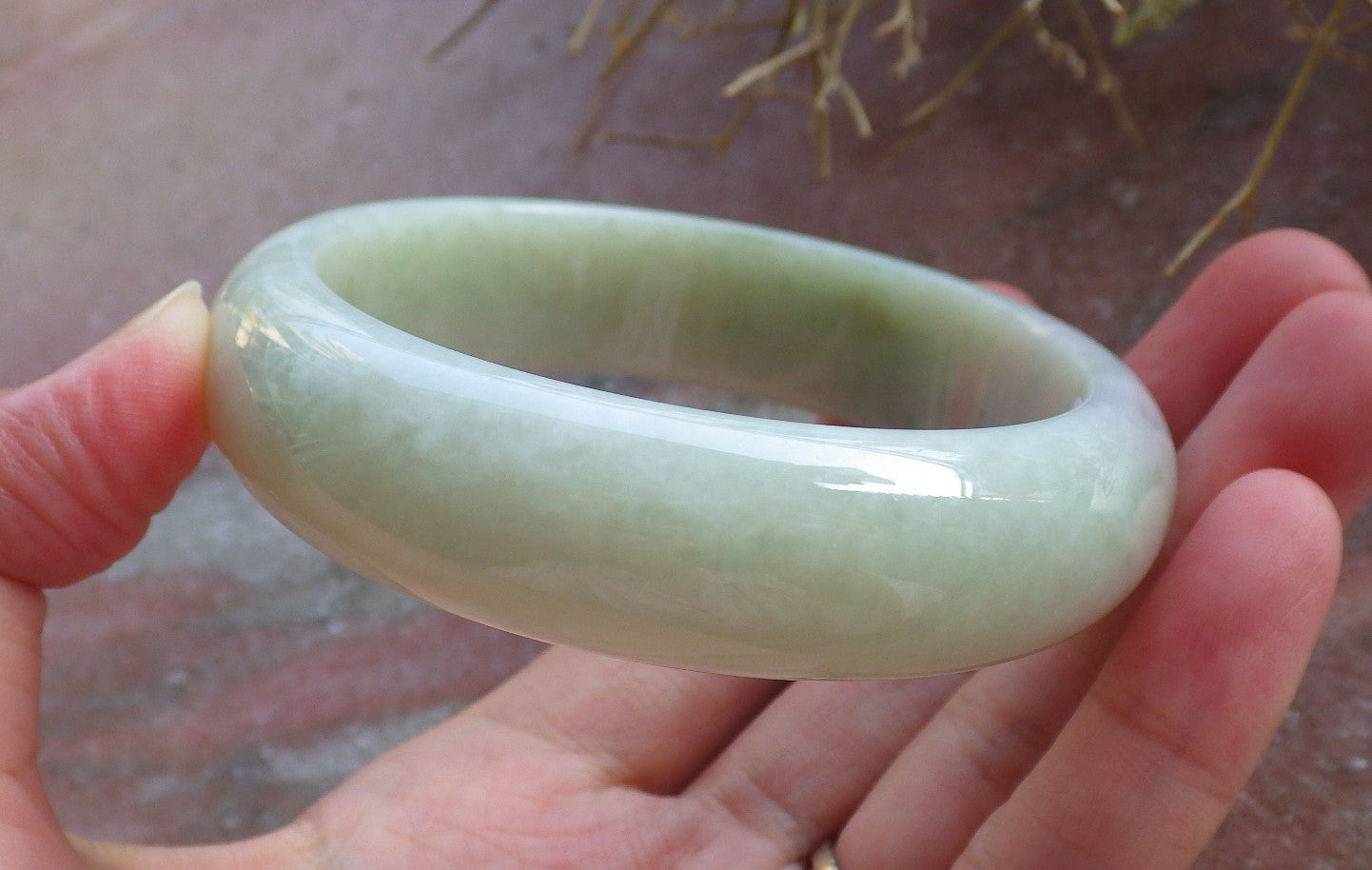 Certified Hand Carved Green Lavender Natural Myanmar Burma Grade A JADE Jadeite Circle Bangle Bracelet 58mm