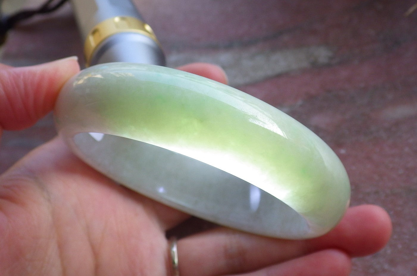 Certified Hand Carved Green Lavender Natural Myanmar Burma Grade A JADE Jadeite Circle Bangle Bracelet 58mm