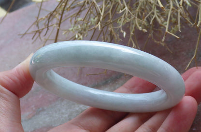 Certified Hand Carved Pale Green Natural Myanmar Burma Grade A JADE Jadeite Round Circle Bangle Bracelet 56 mm