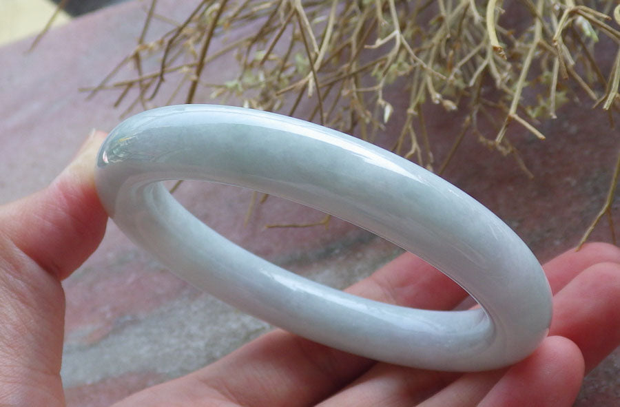 Certified Hand Carved Pale Green Natural Myanmar Burma Grade A JADE Jadeite Round Circle Bangle Bracelet 56 mm