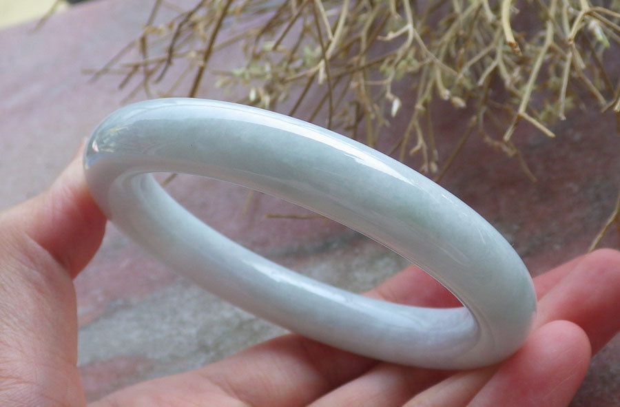 Certified Hand Carved Pale Green Natural Myanmar Burma Grade A JADE Jadeite Round Circle Bangle Bracelet 56 mm