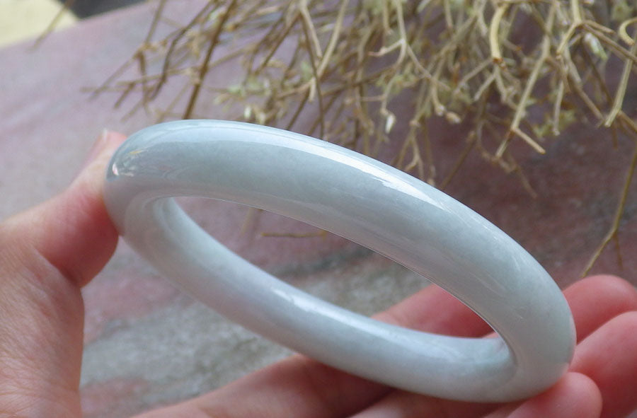 Certified Hand Carved Pale Green Natural Myanmar Burma Grade A JADE Jadeite Round Circle Bangle Bracelet 56 mm