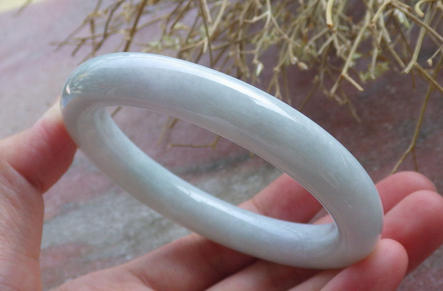 Certified Hand Carved Pale Green Natural Myanmar Burma Grade A JADE Jadeite Round Circle Bangle Bracelet 56 mm
