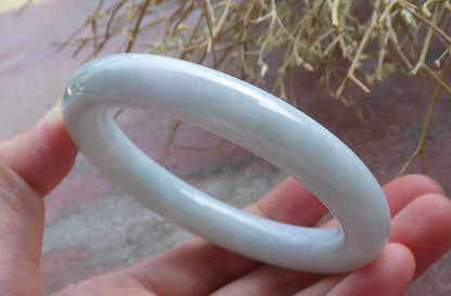 Certified Hand Carved Pale Green Natural Myanmar Burma Grade A JADE Jadeite Round Circle Bangle Bracelet 56 mm