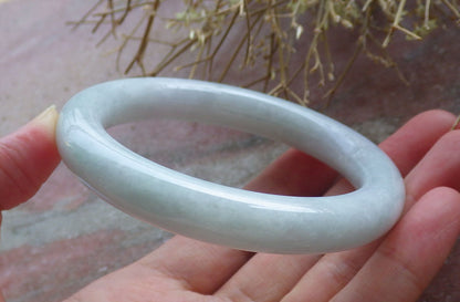 Certified Hand Carved Pale Green Natural Myanmar Burma Grade A JADE Jadeite Round Circle Bangle Bracelet 56 mm