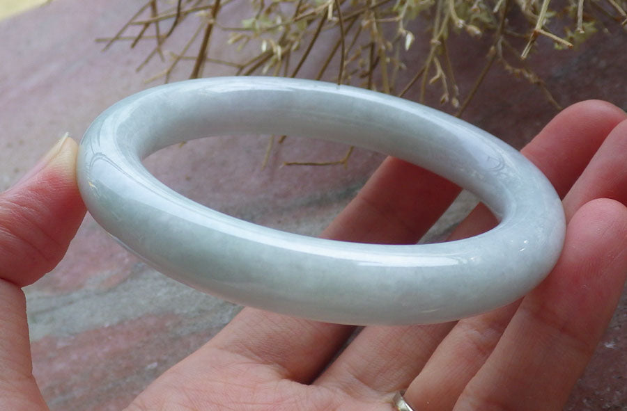 Certified Hand Carved Pale Green Natural Myanmar Burma Grade A JADE Jadeite Round Circle Bangle Bracelet 56 mm