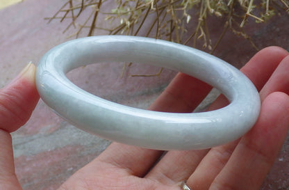 Certified Hand Carved Pale Green Natural Myanmar Burma Grade A JADE Jadeite Round Circle Bangle Bracelet 56 mm