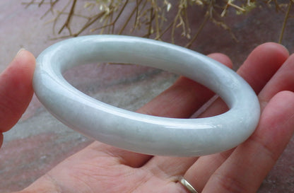 Certified Hand Carved Pale Green Natural Myanmar Burma Grade A JADE Jadeite Round Circle Bangle Bracelet 56 mm
