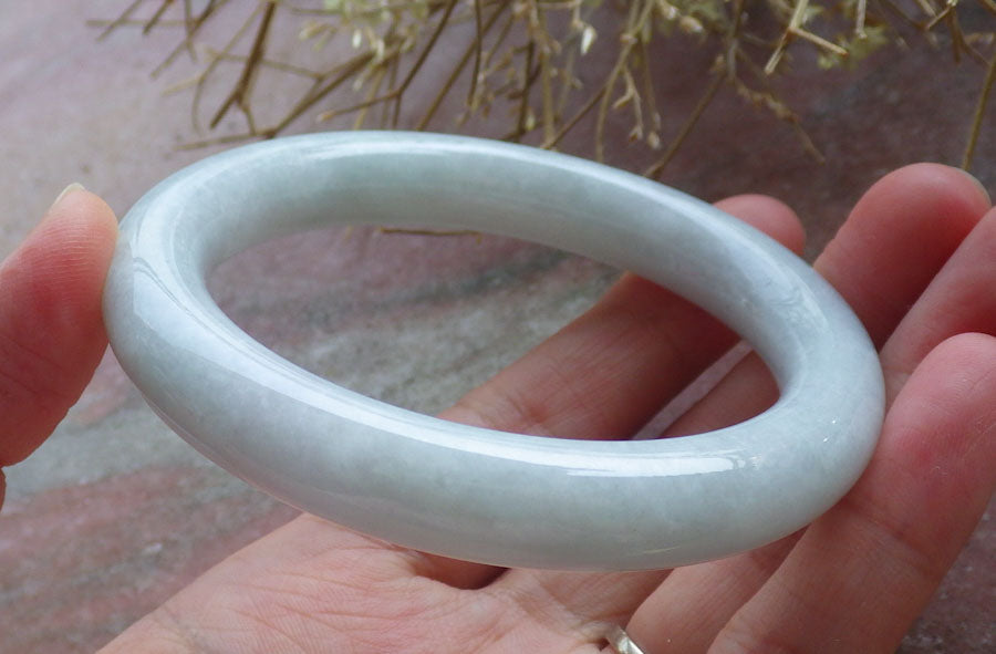Certified Hand Carved Pale Green Natural Myanmar Burma Grade A JADE Jadeite Round Circle Bangle Bracelet 56 mm
